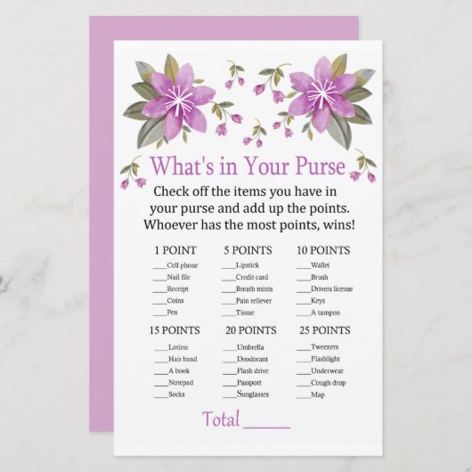 Violette Blumen Was ist in deinem violetten Spiel? (Vorne/Hinten)