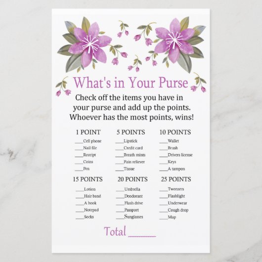 Violette Blumen Was ist in deinem violetten Spiel? (Vorderseite)