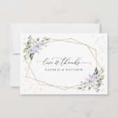 Violette Blumen, weiße Blume, Grünpflanzen, Hochze Dankeskarte (Vorderseite)