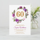 Violette Blumen Wreath 60. Geburtstag Einladung (Stehend Vorderseite)