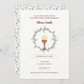 Violette Blumen Wreath Erste Kommune Einladung (Vorne/Hinten)