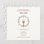 Violette Blumen Wreath Erste Kommune Einladung (Vorne/Hinten)