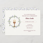 Violette Blumen Wreath Erste Kommune Einladung (Vorne/Hinten)