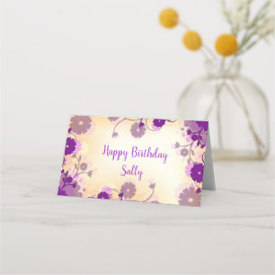 Violette Blumen zum Geburtstag Platzkarte
