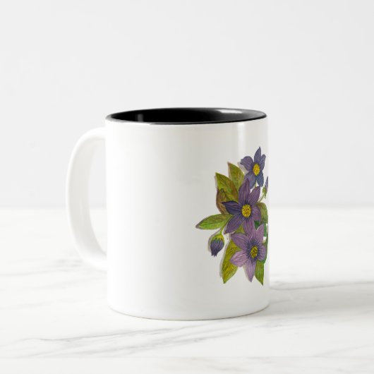 violette Blumen Zweifarbige Tasse (Vorderseite Links)