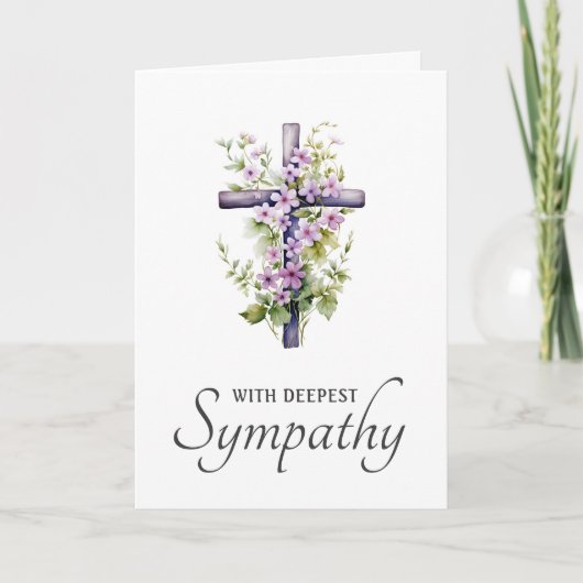 Violette Blumenkreuz mit tiefstem Mitleid Karte (Vorderseite)