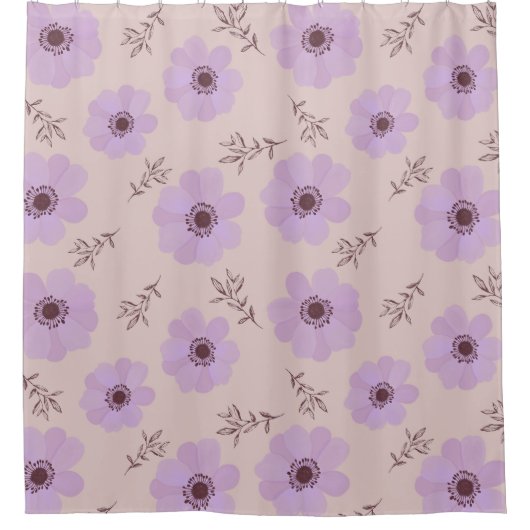 violette Blumenmuster Duschvorhang (Vorderseite)