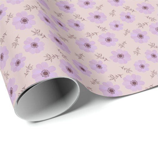 violette Blumenmuster Geschenkpapier (Rolleneckpunkt)