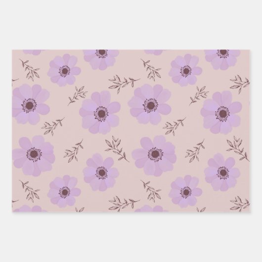 violette Blumenmuster Geschenkpapier Set (Vorderseite 2)