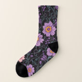 Violette Blumenmuster Vollbedruckte Socken (Links - Außen)