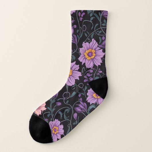 Violette Blumenmuster Vollbedruckte Socken (Links - Außen)