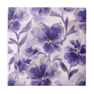 Violette Blüten Aquarell Lila Blumen Gemalt Fliese
