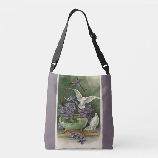 Violette Blüten und Tauben Crossbody Bag Tragetaschen Mit Langen Trägern (Rückseite)