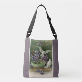 Violette Blüten und Tauben Crossbody Bag Tragetaschen Mit Langen Trägern