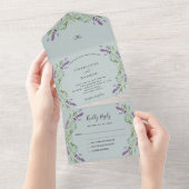 Violette Blütenblüte Eukalyptus Salbei Hochzeit All In One Einladung (Abreißen)