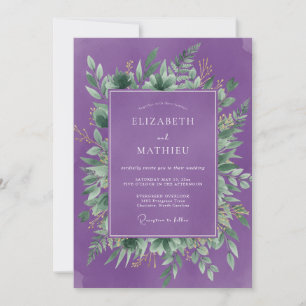 Violette botanische Blüten Hochzeit Einladung