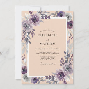 Violette Champagner-Laub-Eukalyptus-Hochzeit Einladung