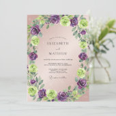 Violette Chartreuse-Blatt-Hochzeit Einladung (Stehend Vorderseite)