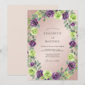 Violette Chartreuse-Blatt-Hochzeit Einladung (Vorne/Hinten)