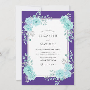 Violette Cyan-Blüten-Hochzeit Einladung