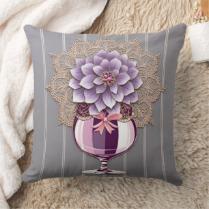 Violette Dahlen-Vase Vintage-Spitze Frischvermählt Kissen