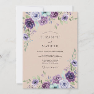Violette elegante botanische Hochzeit Einladung