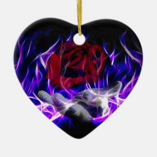 Violette Flammen-Rose und Gotthand Keramikornament