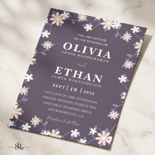 Violette florale minimalistische Wildblumengrafik Einladung