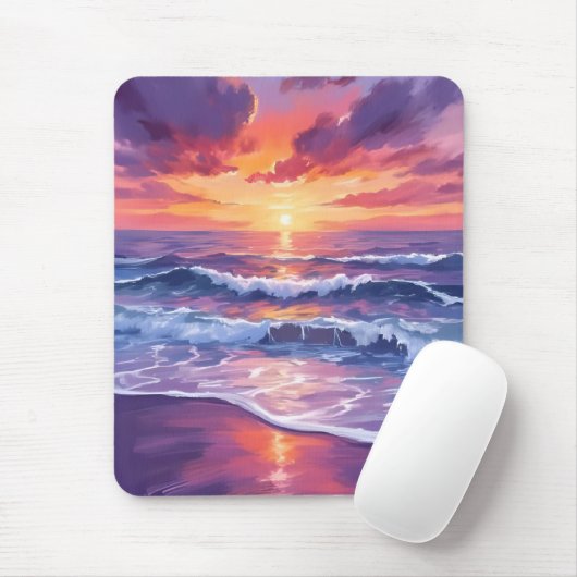 Violette Flut | Lila Sonnenuntergang Ozeanwellen Mousepad (Mit Mouse)