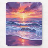 Violette Flut | Lila Sonnenuntergang Ozeanwellen Mousepad (Vorne)