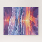 Violette Flut | Lila Sonnenuntergang Ozeanwellen Puzzle (Horizontal)