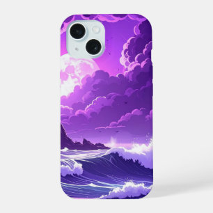 Violette Flut unter dem Mond – Fantasy-Ozean iPhon iPhone 15 Hülle