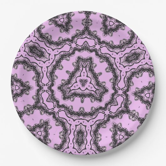 Violette Flutflutete Blume Kaleidoskop-Design Pappteller (Vorderseite)