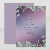 Violette Foliage-Eukalyptus-Hochzeit Einladung (Vorne/Hinten)