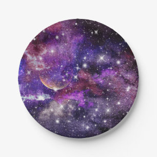 Violette Galaxie Milchstraße mit Planet Pappteller