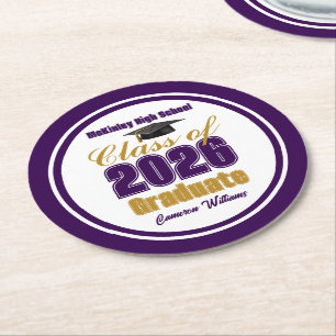 Violette Gold-Abschlussfeier der Klasse 2026 Runder Pappuntersetzer