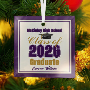 Violette Goldene Abschlussklasse 2026 Weihnachten Ornament Aus Glas