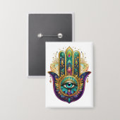 Violette Grüne Goldene Blütenblätter Hamsa Türkis  Button (Vorderseite/Rückseite)