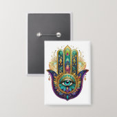 Violette Grüne Goldene Blütenblätter Hamsa Türkis  Button (Vorderseite/Rückseite)