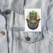 Violette Grüne Goldene Blütenblätter Hamsa Türkis  Button (Insitu)