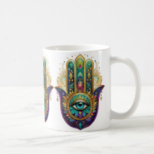 Violette Grüne Goldene Blütenblätter Hamsa Türkis Kaffeetasse