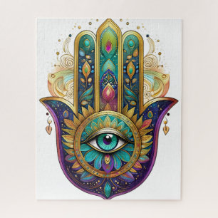 Violette Grüne Goldene Blütenblätter Hamsa Türkis Puzzle