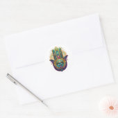Violette Grüne Goldene Blütenblätter Hamsa Türkis Runder Aufkleber (Umschlag)