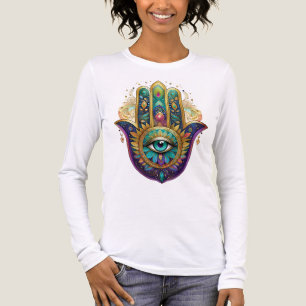 Violette Grüne Goldene Blütenblätter Hamsa Türkis Tri-Blend Shirt