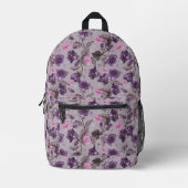 violette Handglocken und rosa Schmetterlingsmuster Bedruckter Rucksack (Vorderseite)