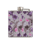 violette Handglocken und rosa Schmetterlingsmuster Flachmann (Rückseite)