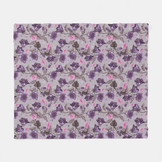 violette Handglocken und rosa Schmetterlingsmuster Fleecedecke (Vorderseite (Horizontal))