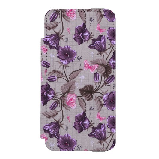 violette Handglocken und rosa Schmetterlingsmuster Incipio iPhone Geldbeutel-Hülle (Folio Vorderseite)
