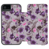 violette Handglocken und rosa Schmetterlingsmuster Incipio iPhone Geldbeutel-Hülle (Folio Geöffnet)