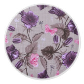 violette Handglocken und rosa Schmetterlingsmuster Keramikknauf (Vorderseite)